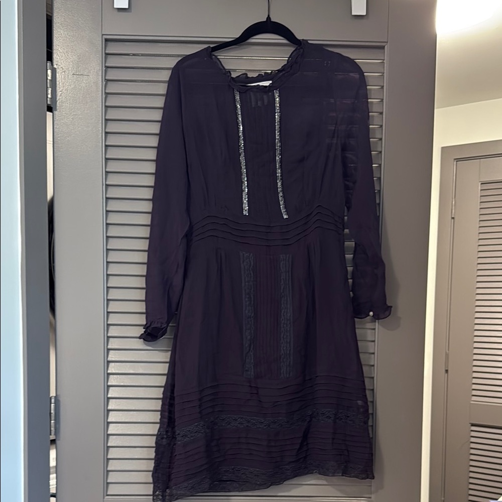 Vintage Anthropologie Dark Purple Navy dress with sequins.